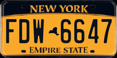 NY license plate FDW6647