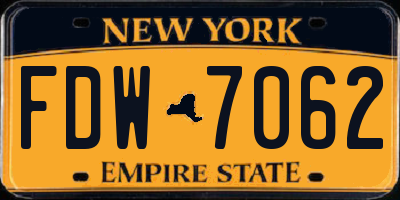 NY license plate FDW7062