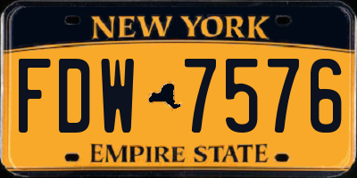NY license plate FDW7576