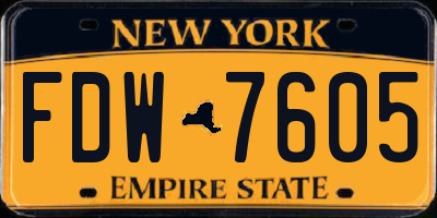 NY license plate FDW7605