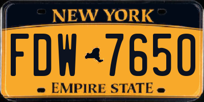 NY license plate FDW7650