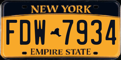 NY license plate FDW7934