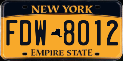 NY license plate FDW8012