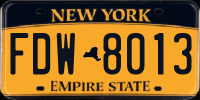 NY license plate FDW8013