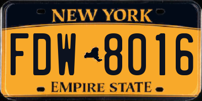 NY license plate FDW8016