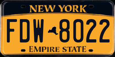 NY license plate FDW8022