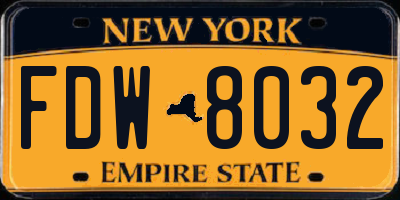 NY license plate FDW8032