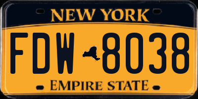 NY license plate FDW8038