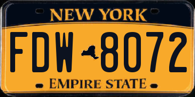 NY license plate FDW8072
