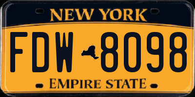 NY license plate FDW8098