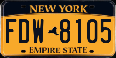 NY license plate FDW8105