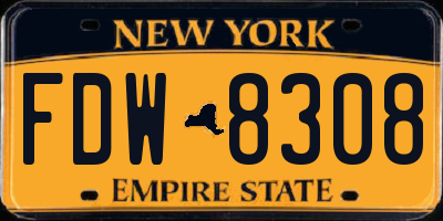 NY license plate FDW8308