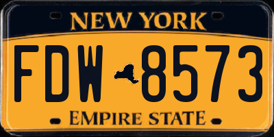 NY license plate FDW8573
