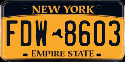 NY license plate FDW8603