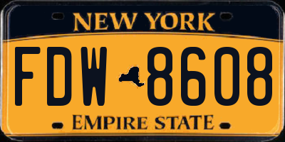 NY license plate FDW8608