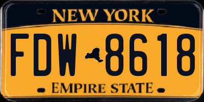 NY license plate FDW8618