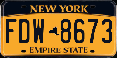 NY license plate FDW8673