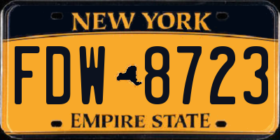 NY license plate FDW8723