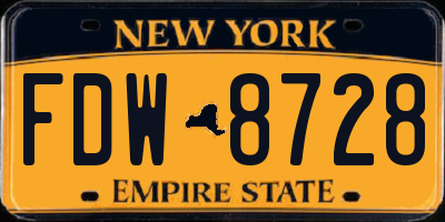 NY license plate FDW8728