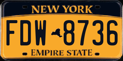 NY license plate FDW8736