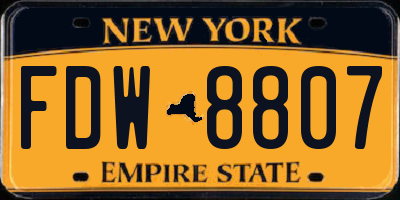 NY license plate FDW8807