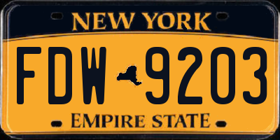 NY license plate FDW9203