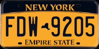 NY license plate FDW9205