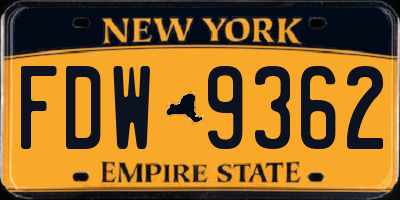 NY license plate FDW9362