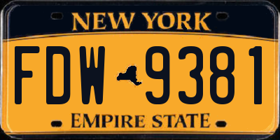 NY license plate FDW9381