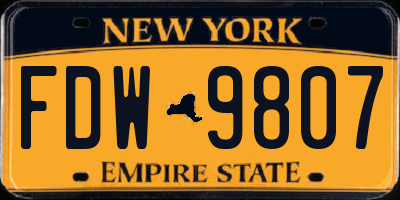 NY license plate FDW9807