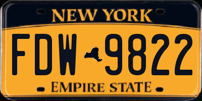 NY license plate FDW9822