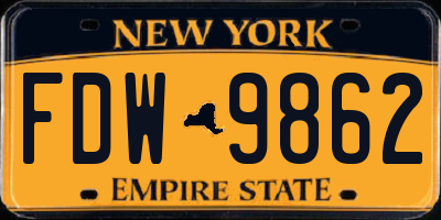 NY license plate FDW9862