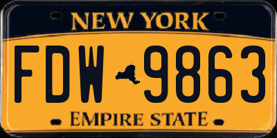 NY license plate FDW9863