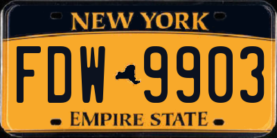 NY license plate FDW9903