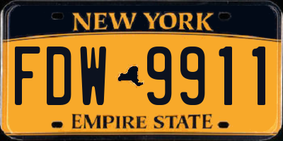 NY license plate FDW9911