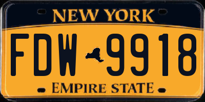 NY license plate FDW9918