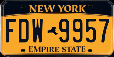 NY license plate FDW9957