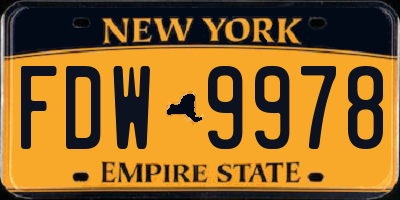 NY license plate FDW9978