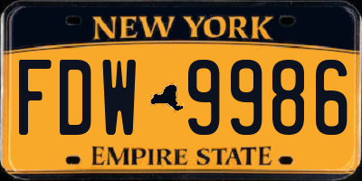 NY license plate FDW9986