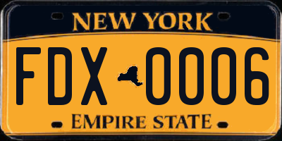 NY license plate FDX0006