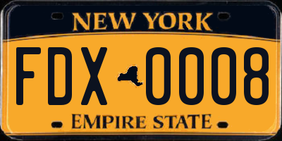 NY license plate FDX0008