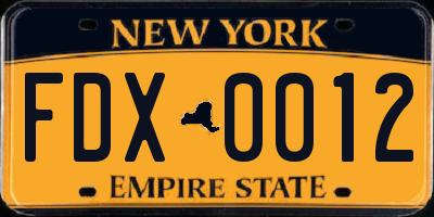 NY license plate FDX0012
