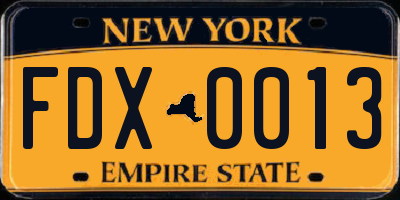 NY license plate FDX0013