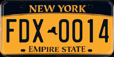 NY license plate FDX0014
