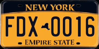 NY license plate FDX0016