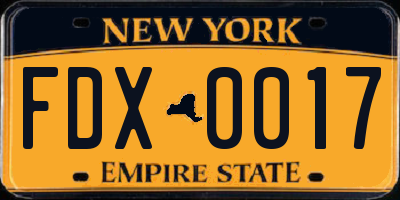 NY license plate FDX0017