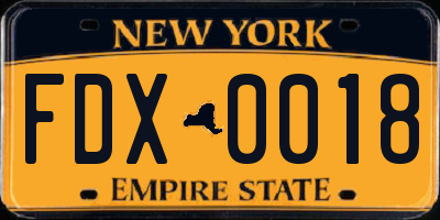 NY license plate FDX0018