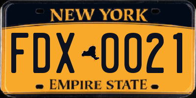 NY license plate FDX0021