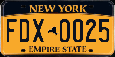 NY license plate FDX0025
