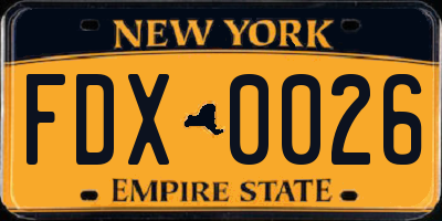 NY license plate FDX0026